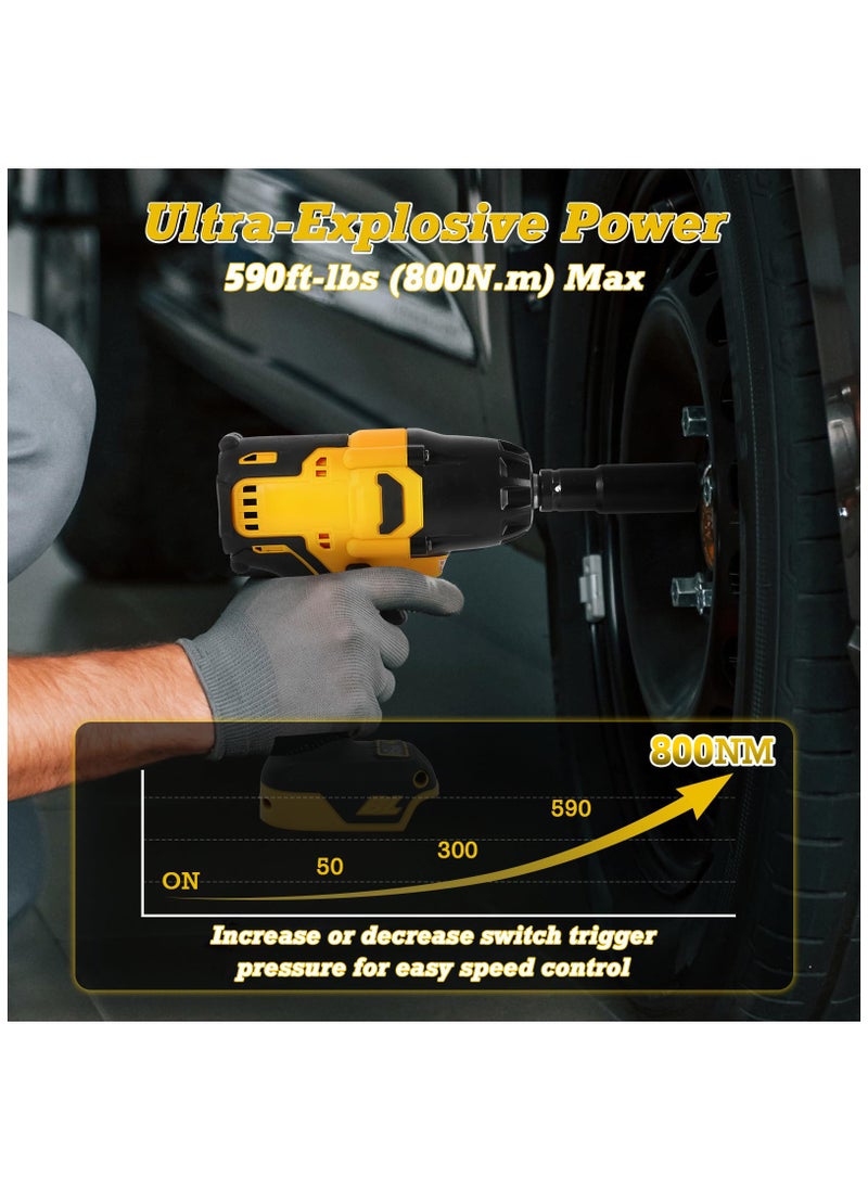 ZLH HITY 590 Ft-lbs Cordless Impact Wrench Kit,1/2 Inch 800NM High Torque 3000RPM Brushless Impact Wrench with 6 Pcs Impact Sockets, Ideal for Automotive & Home Repair(Includes 1 battery)  - Image 2