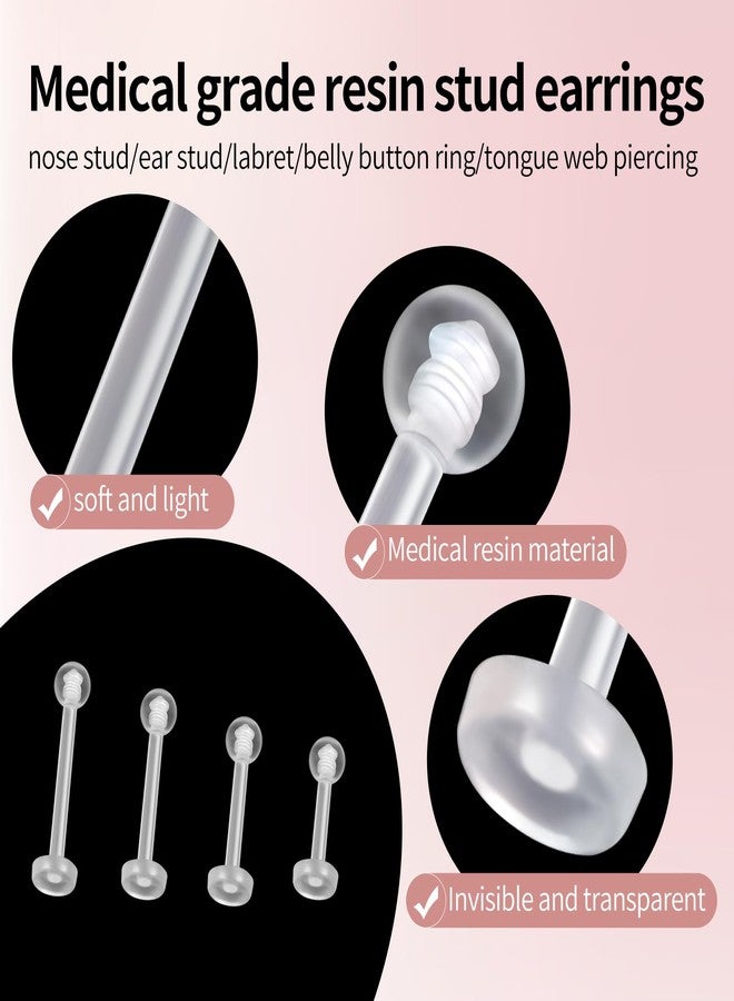 SMLBJUTE Clear Piercing Retainers Earrings Plastic Earrings for Sports Belly Rings Septum Eyebrow Lip Cartilage Tragus Earring Lip Rings Labret Retainers for Work Surgery (20 Pcs 10mm Round Head) - Image 3
