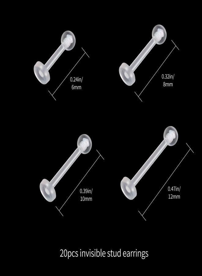 SMLBJUTE Clear Piercing Retainers Earrings Plastic Earrings for Sports Belly Rings Septum Eyebrow Lip Cartilage Tragus Earring Lip Rings Labret Retainers for Work Surgery (20 Pcs 10mm Round Head) - Image 2