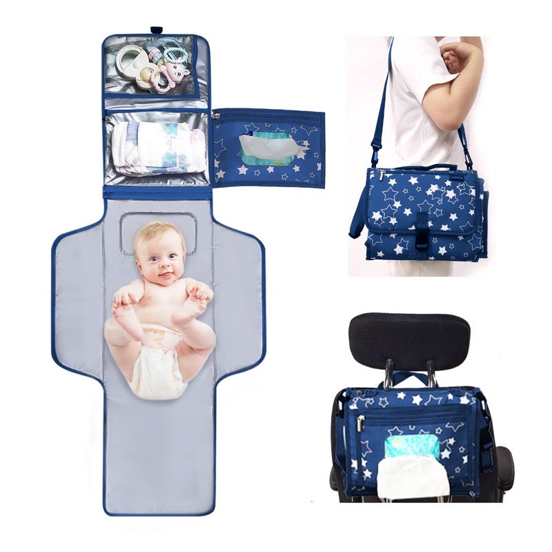 SPEENSUN Portable Changing PadBaby Portable Diaper Changing Pad for Boys and Girls Long Large Changing Pad with Wipes Pocket Lightweight and Waterproof Travel Diaper Station Kit with Cushioned Pad 