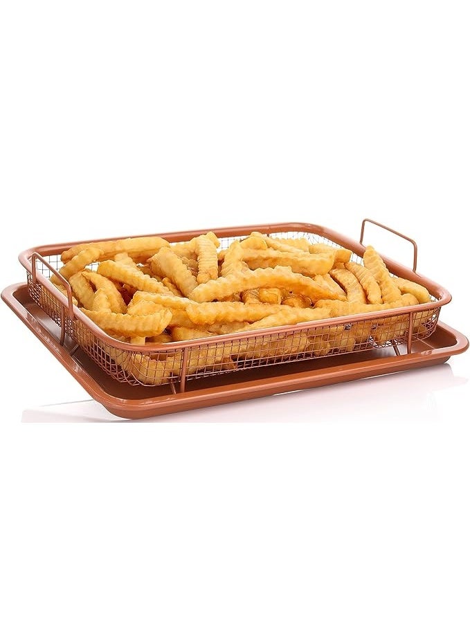 صينية تحمير مستطيلة بصفاية 2×1 – صينية فرن متعددة الاستخدام مع شبكة تصفية لتحمير صحي ومقرمش HR - Image 1