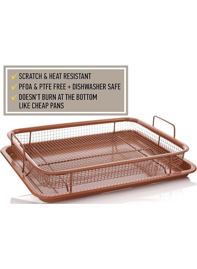 صينية تحمير مستطيلة بصفاية 2×1 – صينية فرن متعددة الاستخدام مع شبكة تصفية لتحمير صحي ومقرمش HR - Image 2