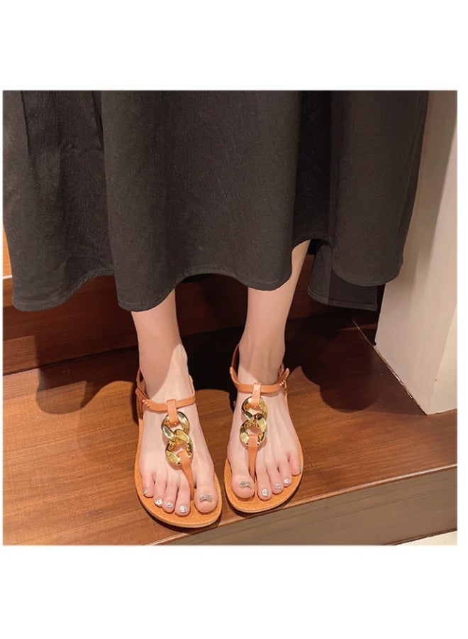 NIBEMINENT Roman Sandals Women's Summer Casual Flat-toe Sandals for Outdoor Wear Style Thong Strap Sandals Luxury Women's Shoes  - Image 4
