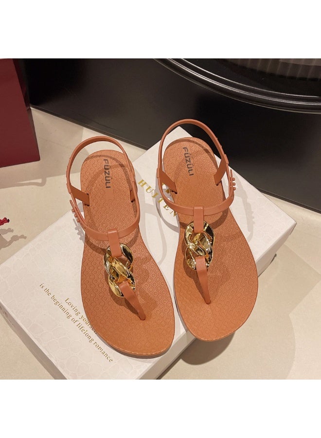 NIBEMINENT Roman Sandals Women's Summer Casual Flat-toe Sandals for Outdoor Wear Style Thong Strap Sandals Luxury Women's Shoes  - Image 1
