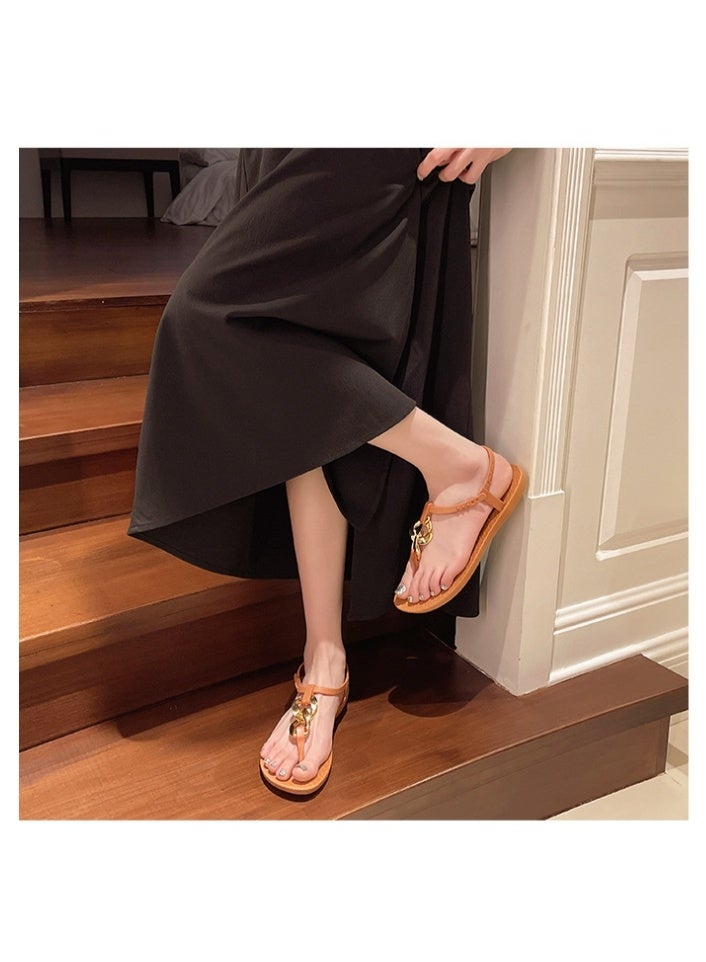 NIBEMINENT Roman Sandals Women's Summer Casual Flat-toe Sandals for Outdoor Wear Style Thong Strap Sandals Luxury Women's Shoes  - Image 3