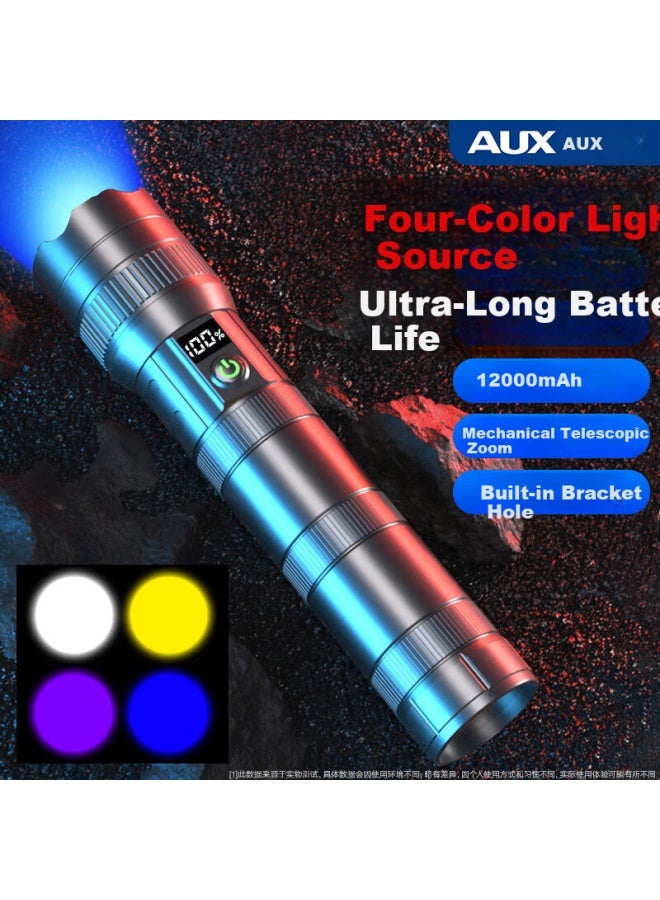 Aux Silver Dragon Pro High-power Flashlight Ultra-long Battery Life Outdoor Super Bright Long-range Torch 12000mah - Image 1