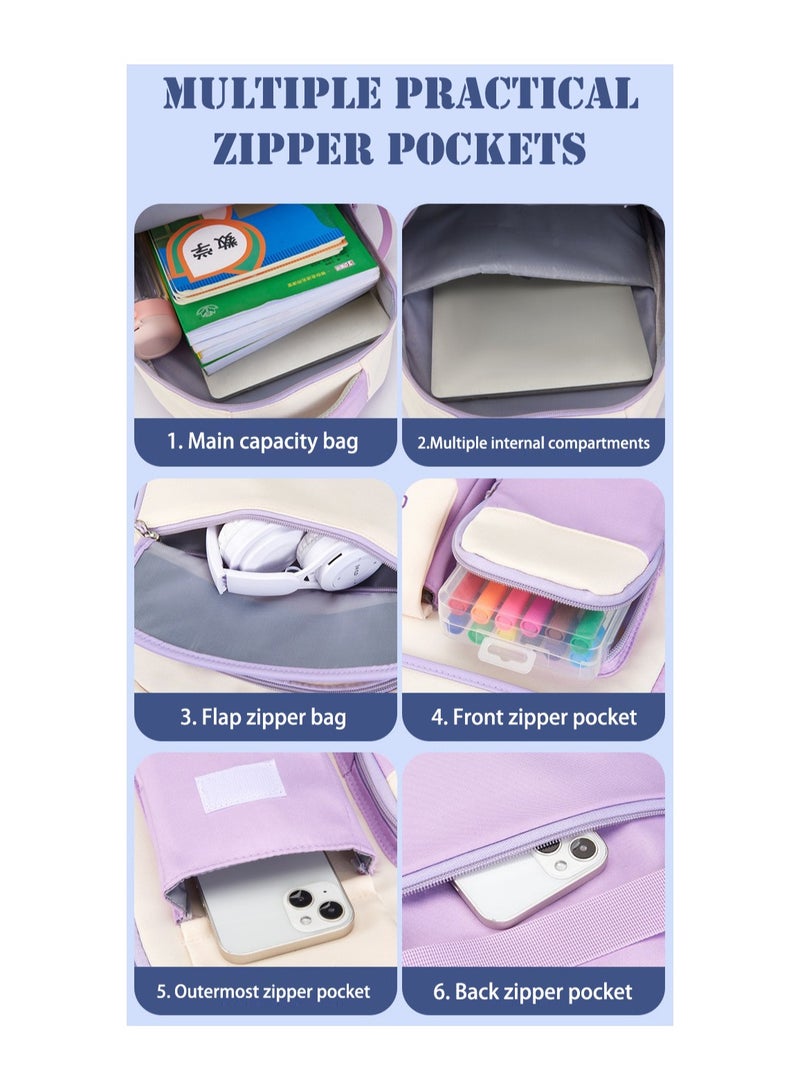 سكاي فيو حقيبة ظهر مدرسية للفتيات المراهقات، حقائب كتب للمرحلة الابتدائية والثانوية، حقائب كمبيوتر محمول من قماش مخملي، حقائب سفر يومية للنساء - Image 3