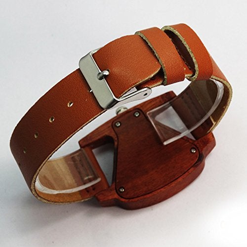 HJIAN Wood Watches Triangle Red Wooden Watches with Leather Band Quartz Wrist Watch Bracelet for Women - Image 5