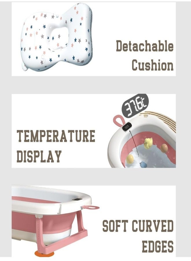 RichTots Premium Splash & Play Foldable Baby Bath Tub with Cushion & Temperature Indicator, Thickened Edge Design, Soft and Durable PP Material, for 0-24 Months (Pink) - Image 3