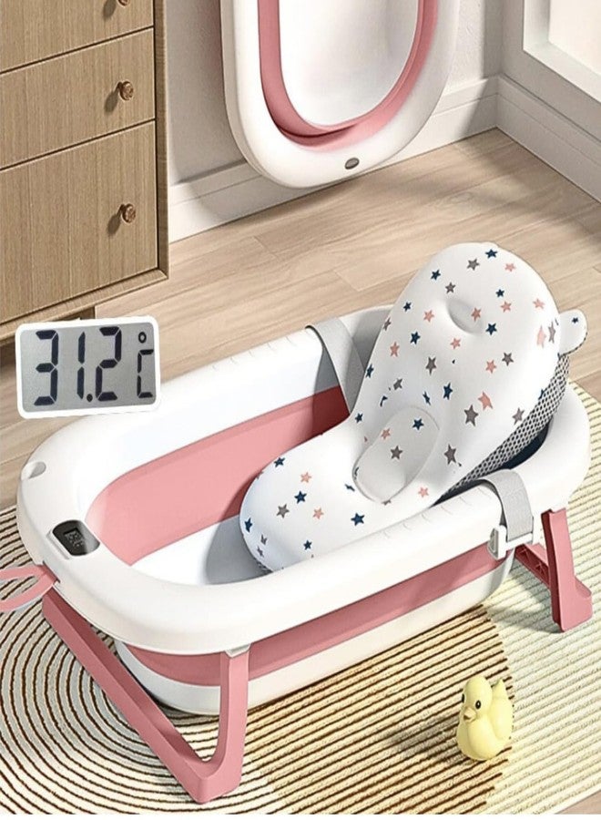 RichTots Premium Splash & Play Foldable Baby Bath Tub with Cushion & Temperature Indicator, Thickened Edge Design, Soft and Durable PP Material, for 0-24 Months (Pink) - Image 1