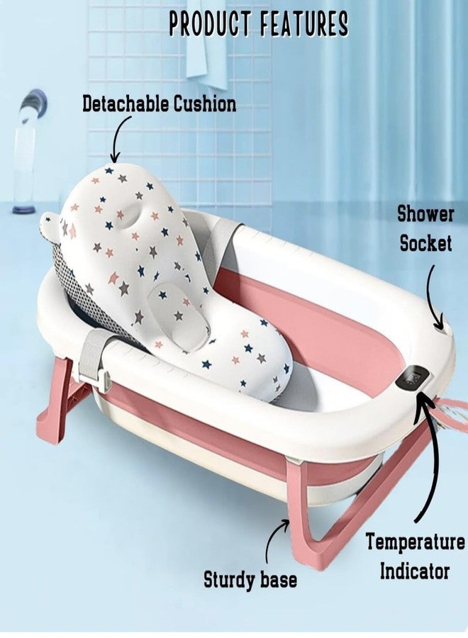 RichTots Premium Splash & Play Foldable Baby Bath Tub with Cushion & Temperature Indicator, Thickened Edge Design, Soft and Durable PP Material, for 0-24 Months (Pink) - Image 5
