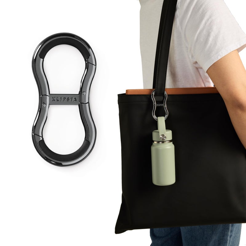 KLIPSTA LINK Connector Clip. Womenâ€™s Keychain Clip, Fashion Carabiner, Bag Hook for Purses & Tote Bags. 2 Secure Hooks, Holds 22lbs. Purse Accessories, Gifts for Women (Chrome Black) - Image 1