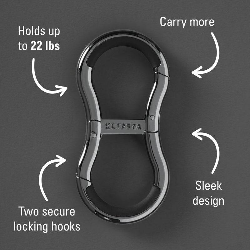 KLIPSTA LINK Connector Clip. Womenâ€™s Keychain Clip, Fashion Carabiner, Bag Hook for Purses & Tote Bags. 2 Secure Hooks, Holds 22lbs. Purse Accessories, Gifts for Women (Chrome Black) - Image 3