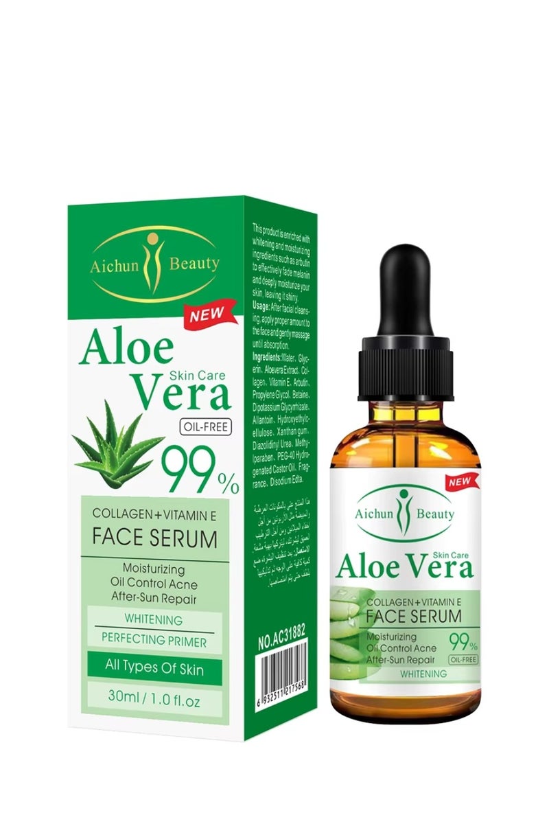 Aichun beauty Aloe Vera Skin Care Face Serum Collagen Vitamin E Face Serum Moisturizing Oil Control Acne After Sun Repair Whitening Perfect Primer Skin Whitening Essence Face Lifting Aloe Vera Serum  30ml - Image 1