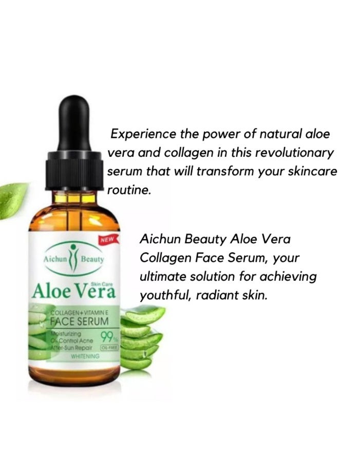 Aichun beauty Aloe Vera Skin Care Face Serum Collagen Vitamin E Face Serum Moisturizing Oil Control Acne After Sun Repair Whitening Perfect Primer Skin Whitening Essence Face Lifting Aloe Vera Serum  30ml - Image 3