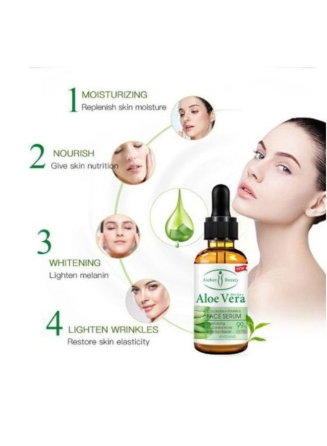 Aichun beauty Aloe Vera Skin Care Face Serum Collagen Vitamin E Face Serum Moisturizing Oil Control Acne After Sun Repair Whitening Perfect Primer Skin Whitening Essence Face Lifting Aloe Vera Serum  30ml - Image 2
