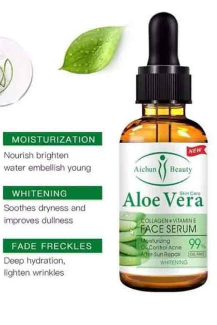 Aichun beauty Aloe Vera Skin Care Face Serum Collagen Vitamin E Face Serum Moisturizing Oil Control Acne After Sun Repair Whitening Perfect Primer Skin Whitening Essence Face Lifting Aloe Vera Serum  30ml - Image 4