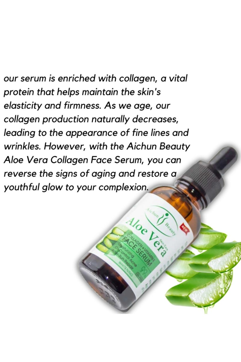 Aichun beauty Aloe Vera Skin Care Face Serum Collagen Vitamin E Face Serum Moisturizing Oil Control Acne After Sun Repair Whitening Perfect Primer Skin Whitening Essence Face Lifting Aloe Vera Serum  30ml - Image 5