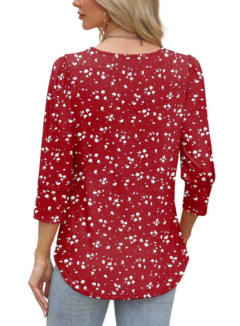 OFEEFAN Blouses for Women Dressy Casual 3/4 Length Sleeve Womens Tops Boho Business Work Cute Going Out Date Night Christmas Valentine's Day Shirts Red 2XL - Image 5
