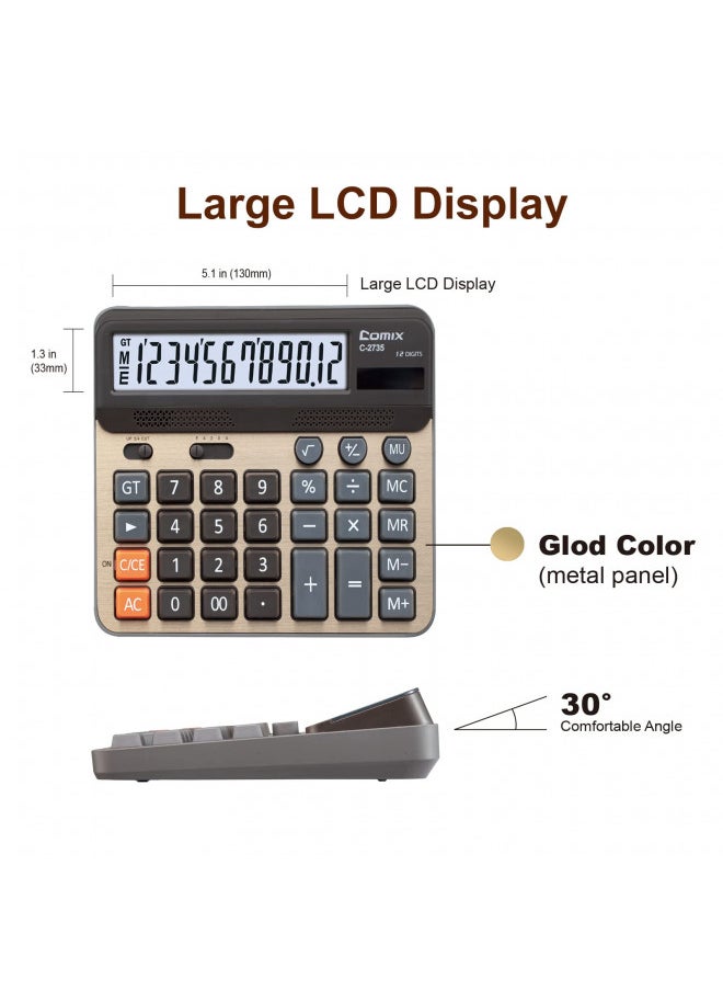 COMIX - Comix Desktop Calculator, Large Computer Keys, 12 Digits Display, Champaign Gold Color Panel, C-2735 - Image 1