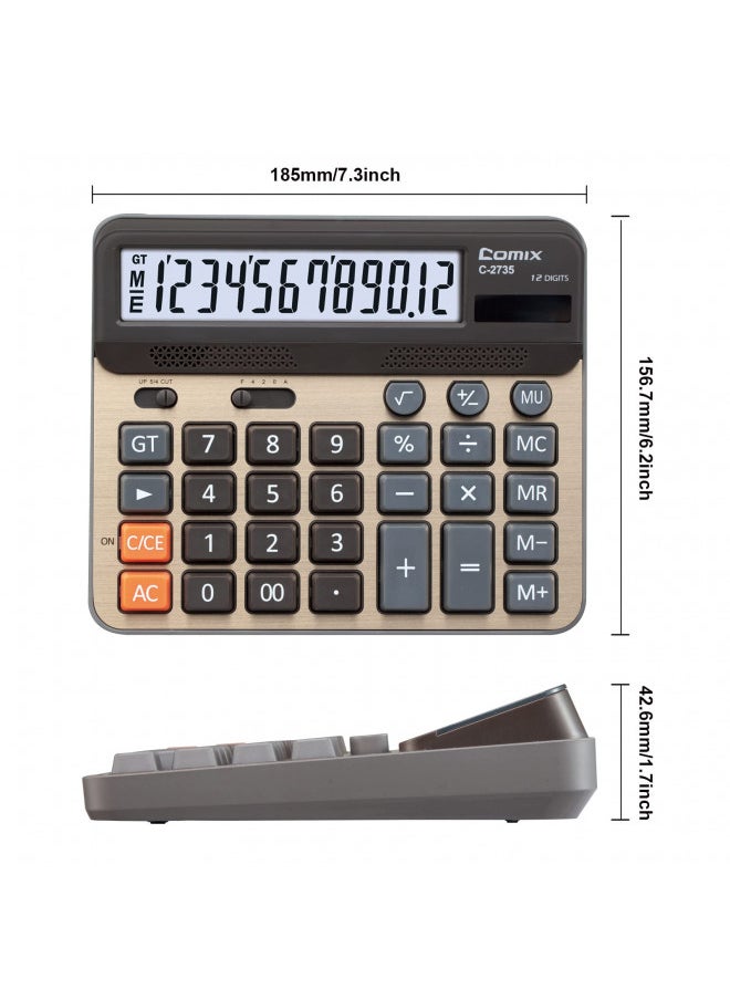 COMIX - Comix Desktop Calculator, Large Computer Keys, 12 Digits Display, Champaign Gold Color Panel, C-2735 - Image 1