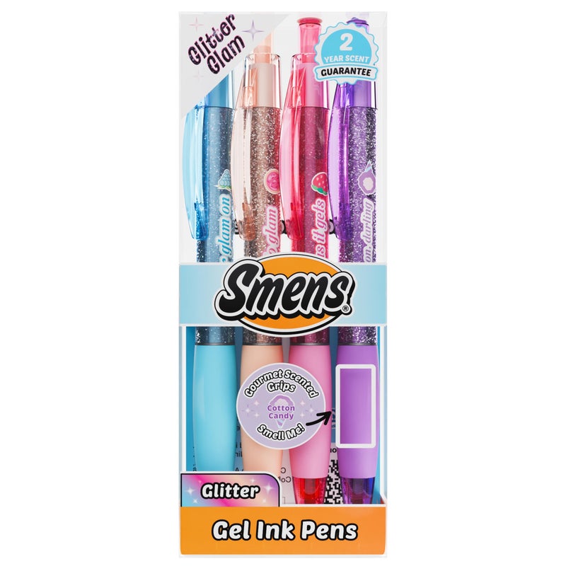 Scentco Glitter Glam Smens â€“ Colored Glitter Gel Ink Pens with Patented Gourmet Scented Grips, Medium Point, 4 Count â€“ Fun, Cute, Cool, Smelly Pens for Kids - Image 1