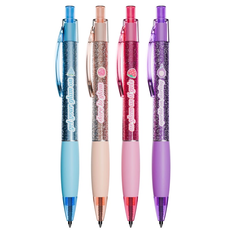 Scentco Glitter Glam Smens â€“ Colored Glitter Gel Ink Pens with Patented Gourmet Scented Grips, Medium Point, 4 Count â€“ Fun, Cute, Cool, Smelly Pens for Kids - Image 3