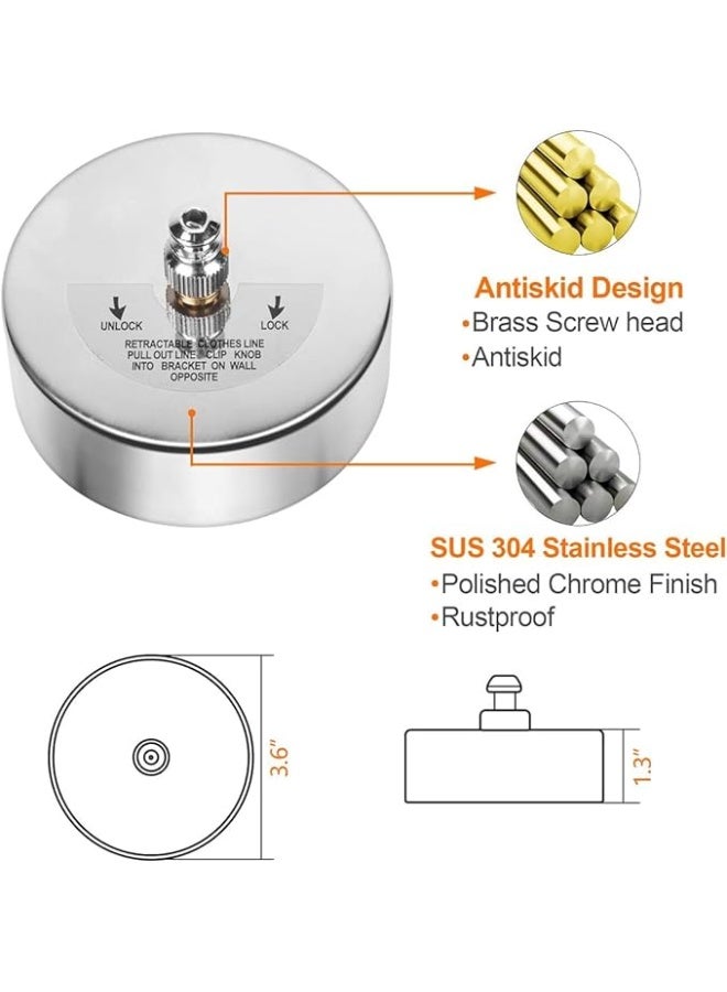 VITION 3.8m Clothesline, Wall Mounted Stainless Steel Clothes Laundry Line Dryer with Adjustable Steel Rope for Home Hotel Bathroom Indoor Outdoor - Silver - Image 4