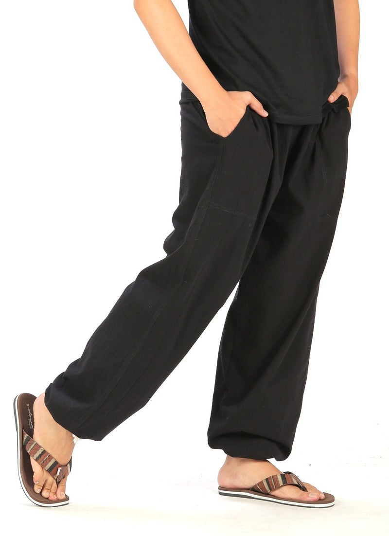 CandyHusky Baggy Sweatpants Men Cotton, Drawstring Lounge Pants, Relaxed Fit, Ideal for Comfort Black L - Image 2