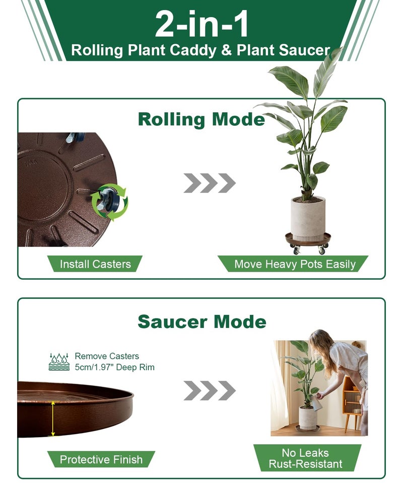Parsagi 20 inch Plant Saucer Rolling Plant Caddy Rolling Plant Stand with Wheels Plant Tray with Wheels, Heavy Duty Metal, Locking, Sturdy, Rust-Resistant Finish, Easy to Move,Copper 550 lb Capacity - Image 2