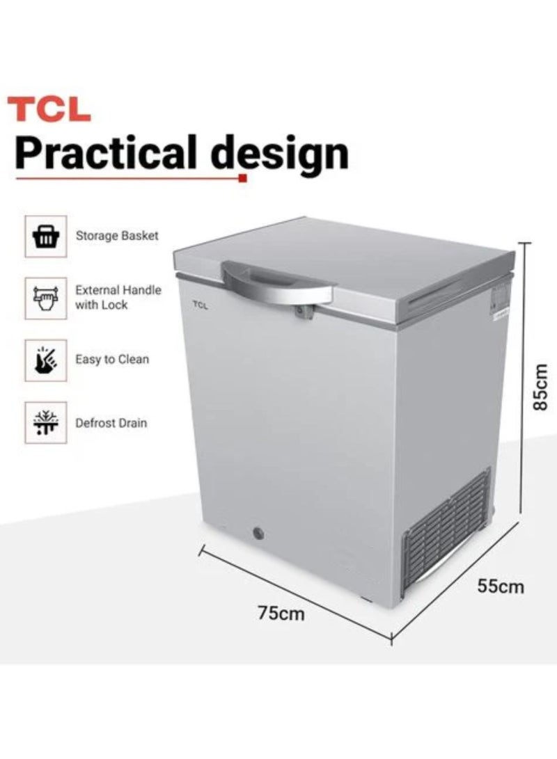 TCL 130 Liter Chest Freezer With Compact Deep Freezer with Mechanical Temperature Control, Front Drain Water Outlet, Power Indicator, Storage Basket, Energy Efficient Freezing for Home Use - Grey (Model F130CFG) 130 L 215 kW F130CFG grey - Image 5