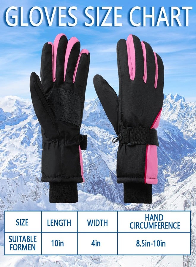 Tarpop 3 Pairs Mens Ski Gloves Winter Warm Women Gloves Adjustable Non Slip Snowboard Snow Waterproof Warm(F,Black,Purple,Pink) - Image 4