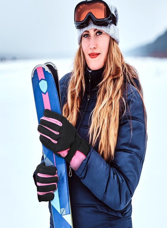 Tarpop 3 Pairs Mens Ski Gloves Winter Warm Women Gloves Adjustable Non Slip Snowboard Snow Waterproof Warm(F,Black,Purple,Pink) - Image 2
