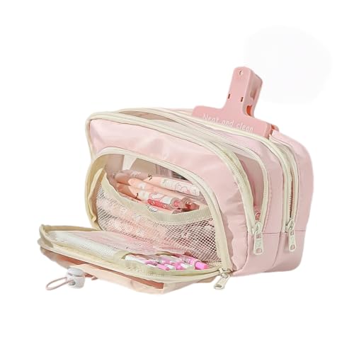 Vobomo Pencil Case Big Capacity Pen Holder Large Opening Pencil Pouch Box Cute Aesthetic Drawstring Pen Case (Strawberry Pink) - Image 1