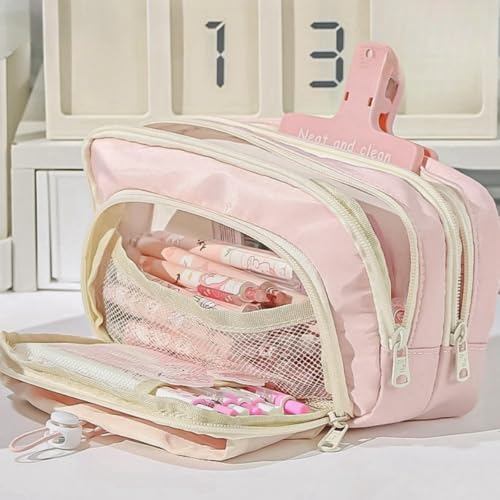 Vobomo Pencil Case Big Capacity Pen Holder Large Opening Pencil Pouch Box Cute Aesthetic Drawstring Pen Case (Strawberry Pink) - Image 2