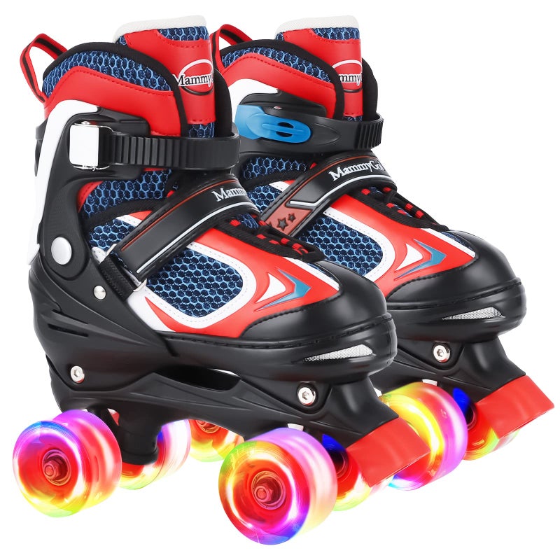 Kids Roller Skates for Girls and Boys4 Sizes Adjustable Quad Skates with Light up Wheels Birthday Gift for Kids Children BeginnersRed M