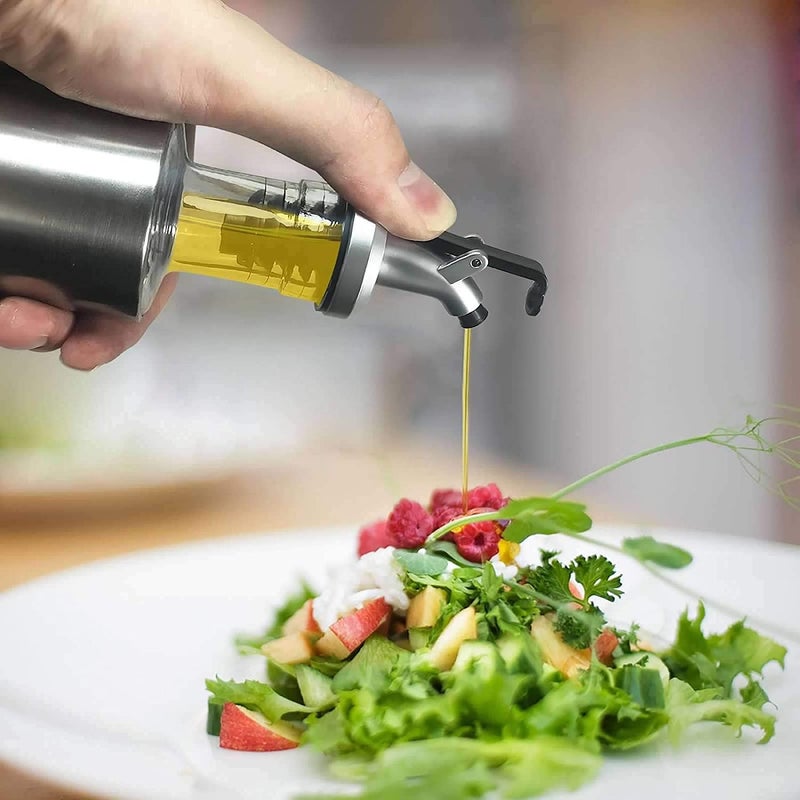 JIRLY Olive Oil and Vinegar Dispenser Bottle Set 2Pack 500ml Kitchen Oil Dispenser Glass Cooking Oil Dispenser with Steel Cover Seasoning Bottle. - Image 2