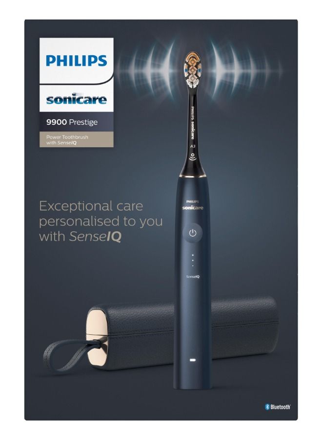 PHILIPS SONICARE فرشاة أسنان فيليبس سونيكير 9900 برستيج الكهربائية القابلة لإعادة الشحن مع تطبيق SenseIQ وتطبيق Sonicare المدعوم بالذكاء الاصطناعي؛ اللون أزرق منتصف الليل - HX9992/22 - Image 1