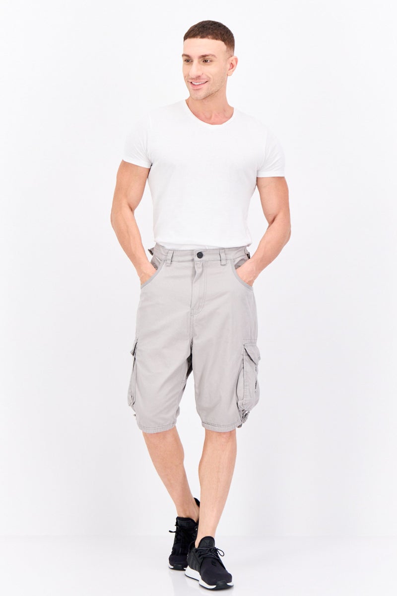 CROSSHATCH Men Solid Cargo Shorts, Grey - Image 4