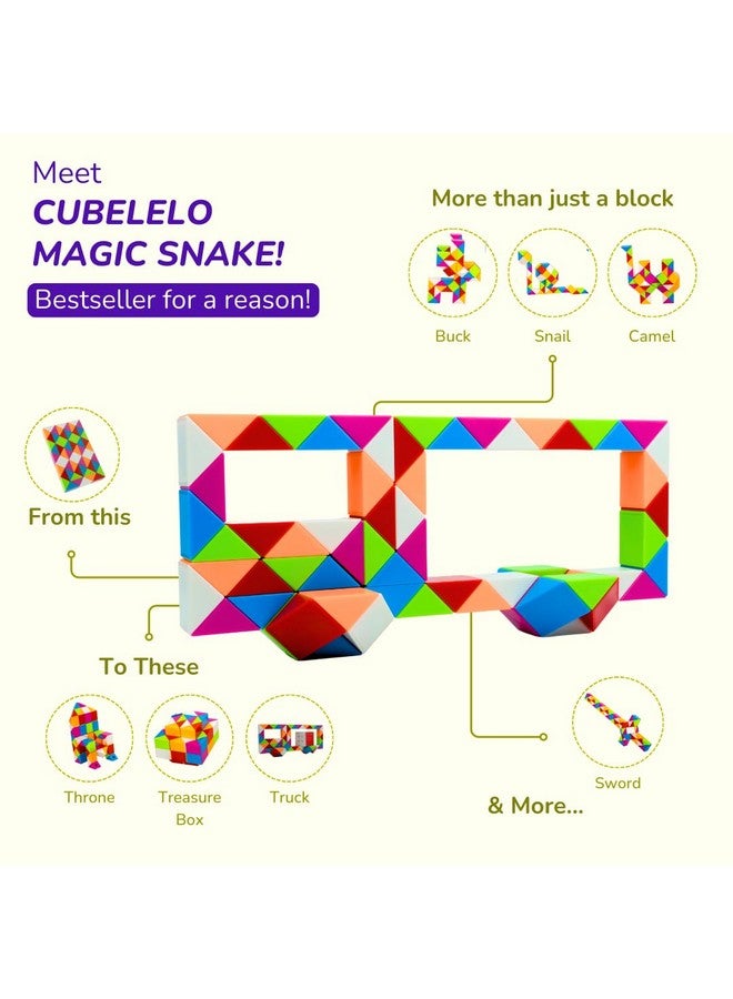 Cubelelo Magic Snake Rainbow Puzzle Cube (72 Wedges) | Twist And Turn Shape Creation Fun Game For Kids Boys Girls And Adults | Multicolor Brain Teaser Stress Buster Toy | For Ages 3 Years And Above - Image 2
