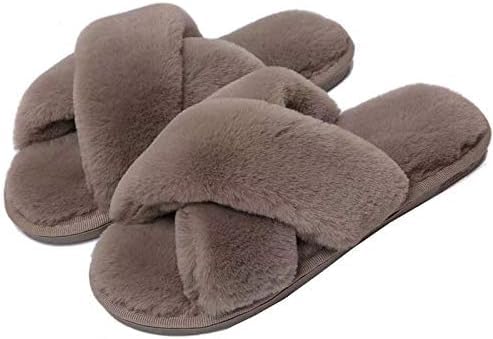 BLEQYS® Women Home Slippers Indoor Bedroom Room Carpet Comfortable Aesthetic Anti Skid Slip Soft Warm Cloth Woolen Winter House Slippers for Women Girls (CROSS-BROWN, 6.5) - Image 1