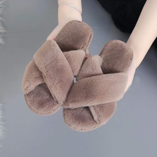 BLEQYS® Women Home Slippers Indoor Bedroom Room Carpet Comfortable Aesthetic Anti Skid Slip Soft Warm Cloth Woolen Winter House Slippers for Women Girls (CROSS-BROWN, 6.5) - Image 3