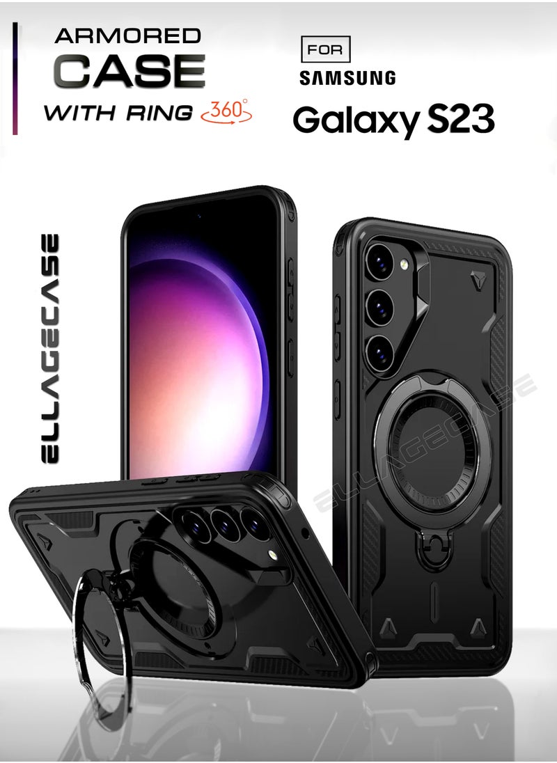 ELLAGECASE Protective Case with Ring for Samsung Galaxy S23, Rugged Drop Protection, Horizontal and Vertical Stand Capability, Solid Camera Protection, Balanced Support, and Perfect Compatibility with Magnetic Accessories  - Image 1