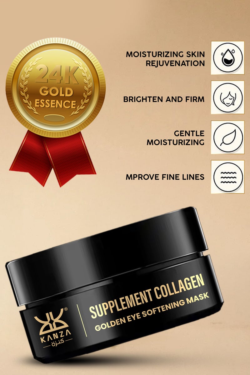 Kanza 60 Pcs Supplement Collagen Eye Mask (30 Pairs) Under Eye Pads for Eye Bags & Anti-Aging Treatment Reduces Dark Circles Puffiness Wrinkles with 24K Pure Gold Essence Eye Skin Lifting Patches  - Image 2