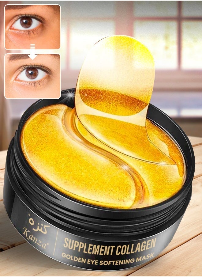 Kanza - 60 Pcs Supplement Collagen Eye Mask (30 Pairs) Under Eye Pads for Eye Bags & Anti-Aging Treatment Reduces Dark Circles Puffiness Wrinkles with 24K Pure Gold Essence Eye Skin Lifting Patches - Image 1