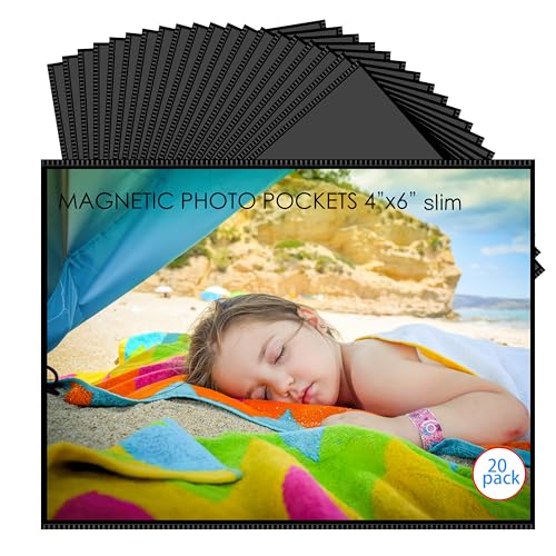 Mositear 20 Pack 4"x6" Premium Super Slim Magnetic Picture Pockets Frames with Black Holds 4 x 6 inches Photo for Refrigerator - Image 1