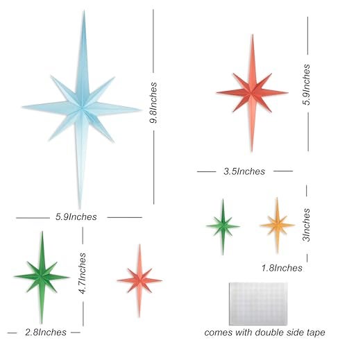 Stylor Mid Century Modern Decor Whimsigoth MCM Retro 3D Star Wall Art Sculpture Vintage Celestial Home Decor Accent Plastic Starburst Decor Set of 6 - Image 3