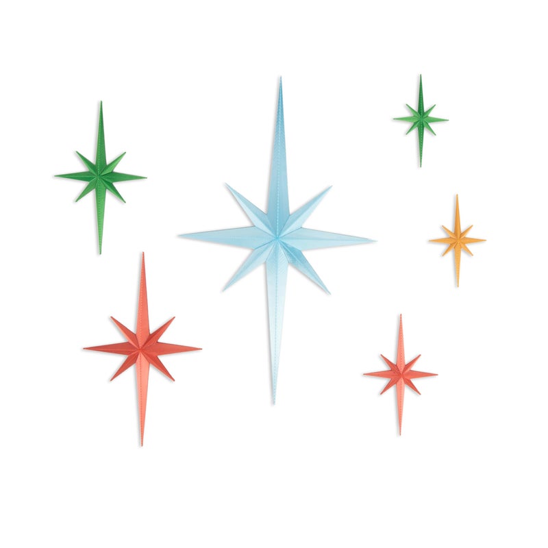Stylor Mid Century Modern Decor Whimsigoth MCM Retro 3D Star Wall Art Sculpture Vintage Celestial Home Decor Accent Plastic Starburst Decor Set of 6 - Image 2