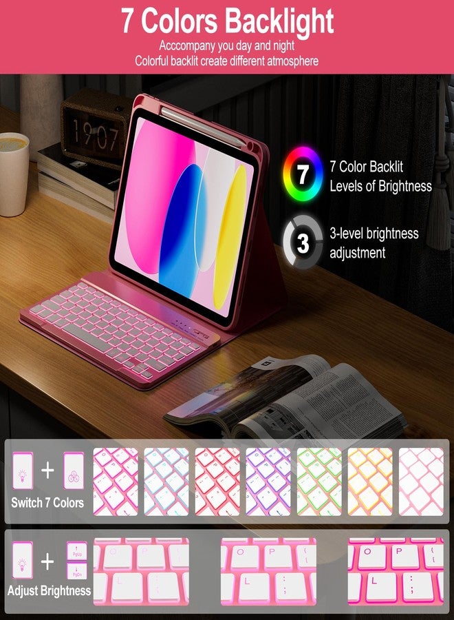 COO for iPad 11/10th Gen Case with Keyboard(11" A16 2025 & 10.9" 2022)-7 Colors Backlit Wireless Detachable Bluetooth Keyboard Cover with Pencil Holder, Auto Wake/Sleep for iPad A16 KeyboardCase(Red) - Image 4