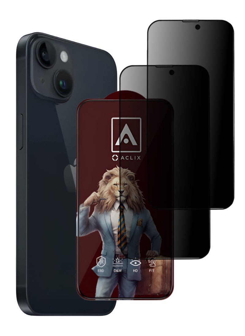 ACLIX 2 Pieces Antistatic ESD Dust Proof Premium Quality High Definition Anti-Spy Privacy Tempered Glass Screen Protector Designed For  iPhone 14 - Image 1